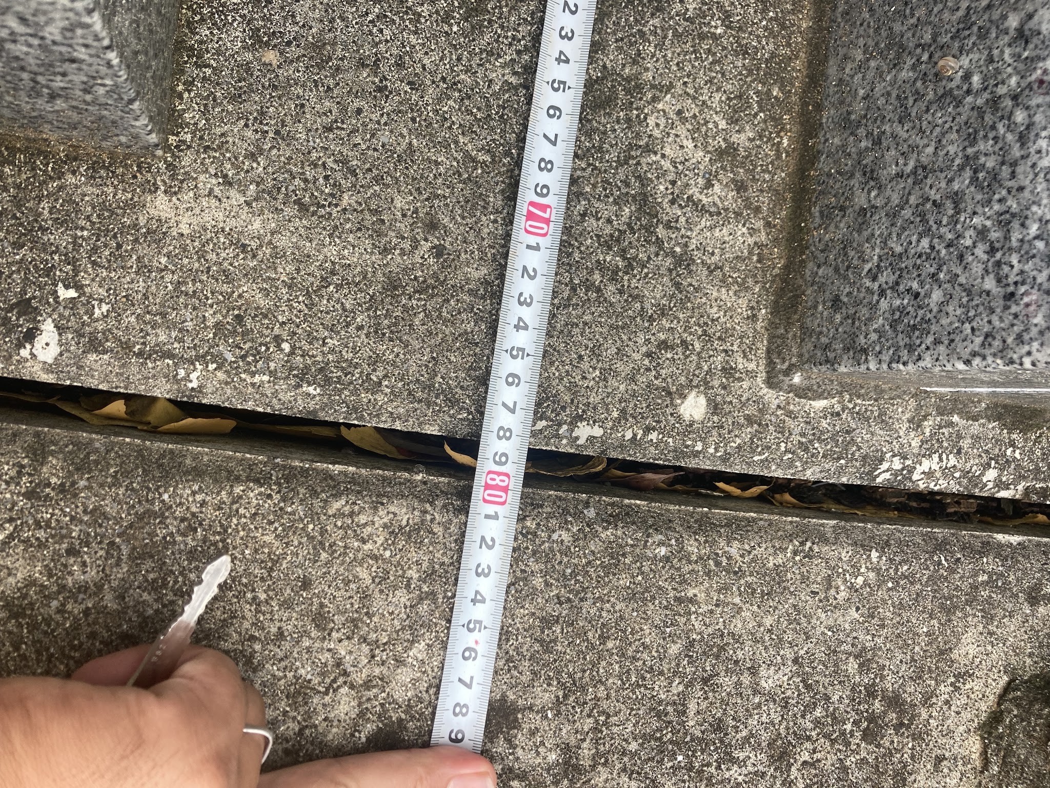 施工前。石と石のあいだの隙間に落ち葉が溜まっている
